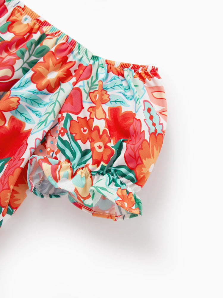 Matching Family Outfits Hawaiian Floral Print Shirts &  Sleeveless Strap Top and Skirt Co-ord Set Multi-color