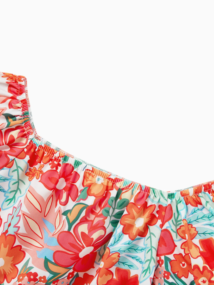 Matching Family Outfits Hawaiian Floral Print Shirts &  Sleeveless Strap Top and Skirt Co-ord Set Multi-color