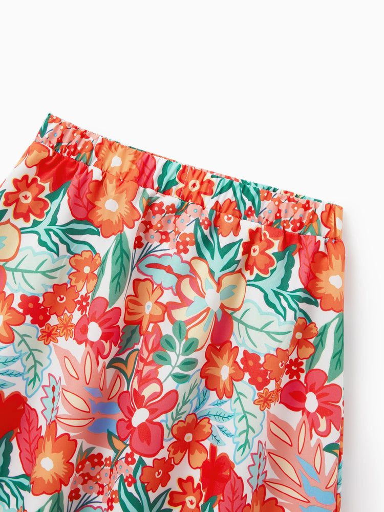 Matching Family Outfits Hawaiian Floral Print Shirts &  Sleeveless Strap Top and Skirt Co-ord Set Multi-color
