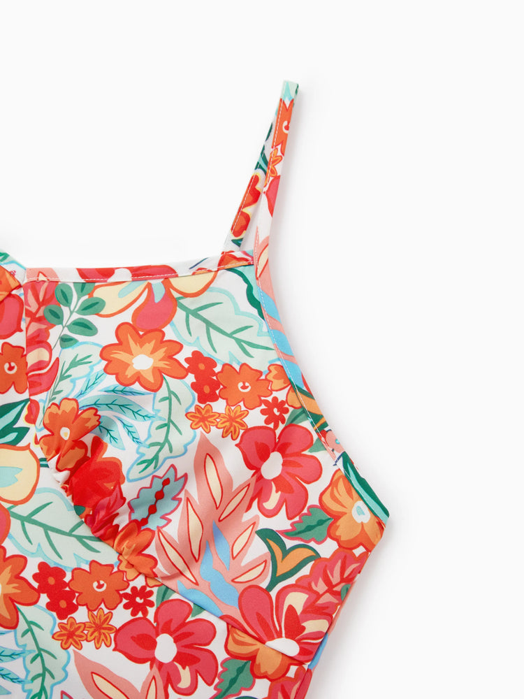Matching Family Outfits Hawaiian Floral Print Shirts &  Sleeveless Strap Top and Skirt Co-ord Set Multi-color