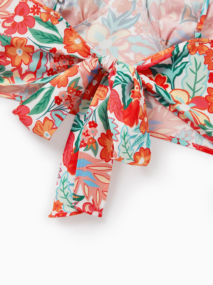 Matching Family Outfits Hawaiian Floral Print Shirts &  Sleeveless Strap Top and Skirt Co-ord Set Multi-color
