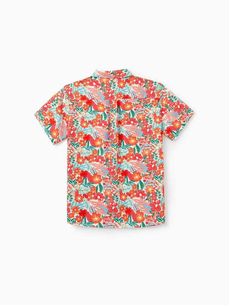 Matching Family Outfits Hawaiian Floral Print Shirts &  Sleeveless Strap Top and Skirt Co-ord Set Multi-color
