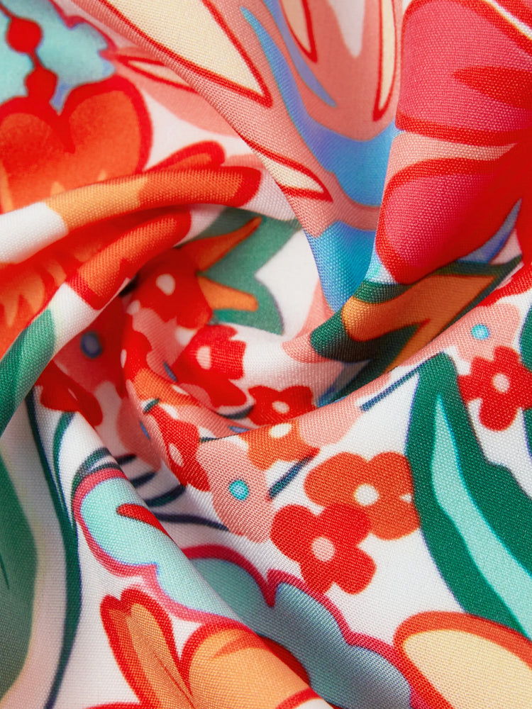 Matching Family Outfits Hawaiian Floral Print Shirts &  Sleeveless Strap Top and Skirt Co-ord Set Multi-color