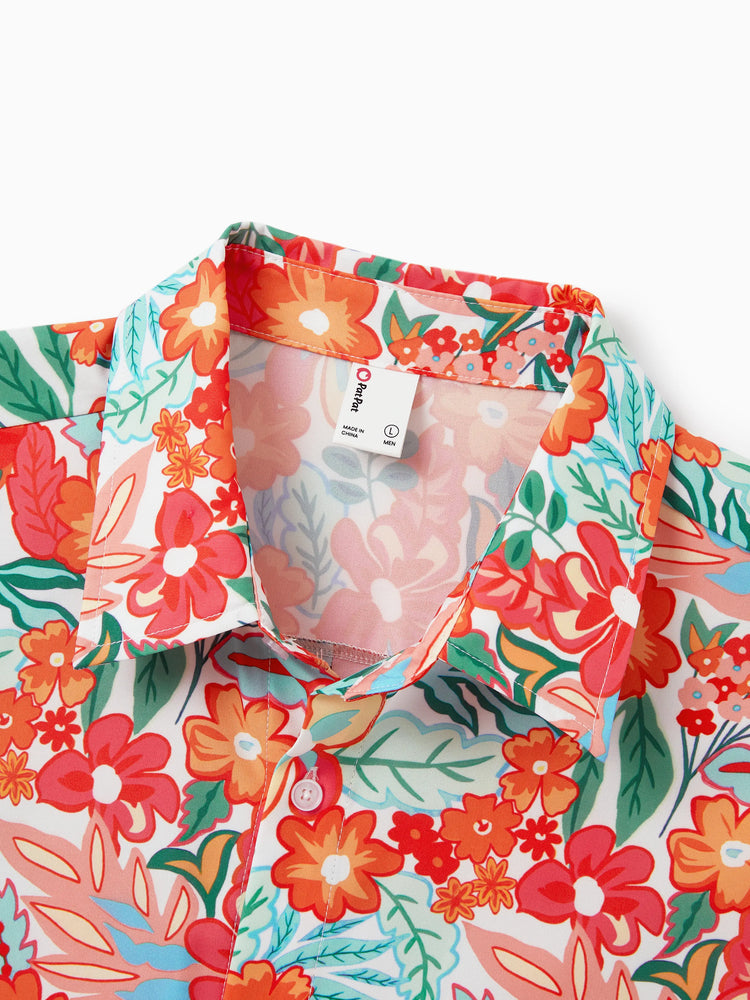 Matching Family Outfits Hawaiian Floral Print Shirts &  Sleeveless Strap Top and Skirt Co-ord Set Multi-color