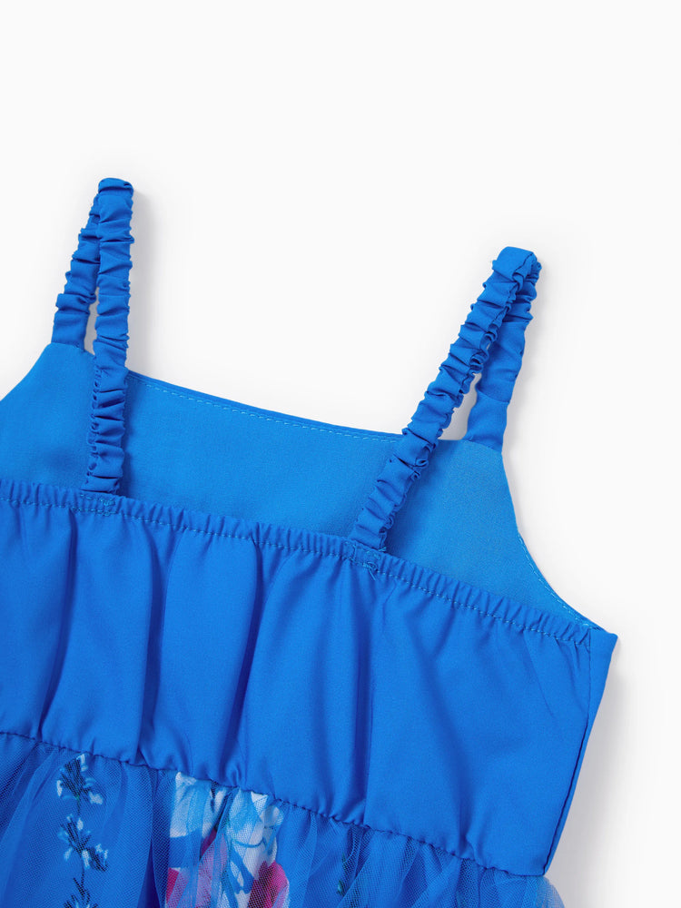 Family Matching Outfits Set Floral Sleeveless Dress or Short-sleeve T-shirt Blue