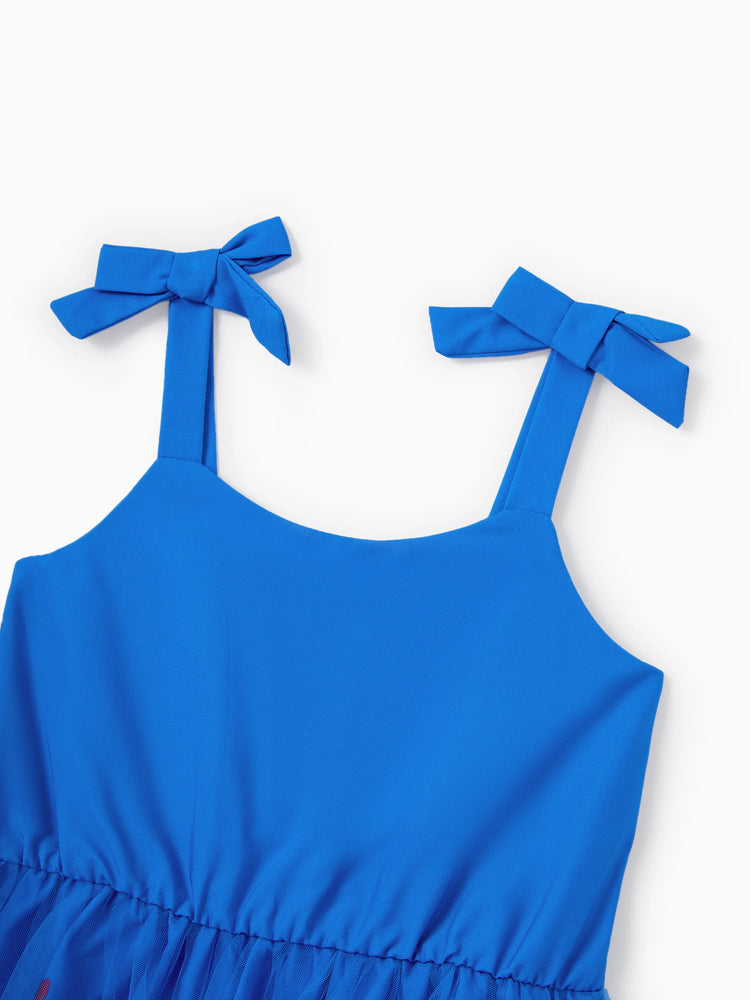 Family Matching Outfits Set Floral Sleeveless Dress or Short-sleeve T-shirt Blue