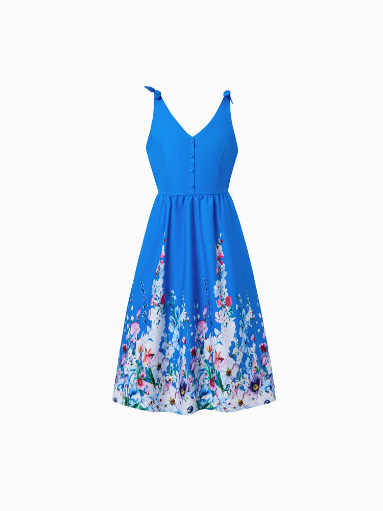 Family Matching Outfits Set Floral Sleeveless Dress or Short-sleeve T-shirt Blue