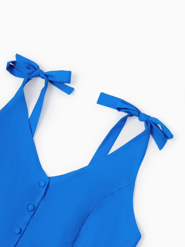 Family Matching Outfits Set Floral Sleeveless Dress or Short-sleeve T-shirt Blue