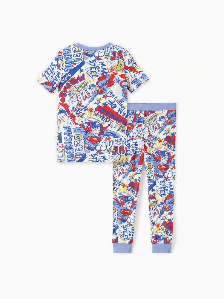 Justice League Toddler/Kid Boy Bamboo Superman 2pcs Snug-Fitting Pajamas Set Blue