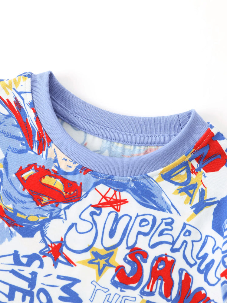 Justice League Toddler/Kid Boy Bamboo Superman 2pcs Snug-Fitting Pajamas Set Blue
