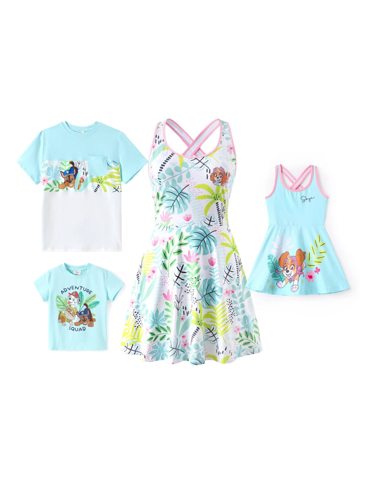 PAW Patrol Matching Family Floral Dress/ Cotton Top Turquoise