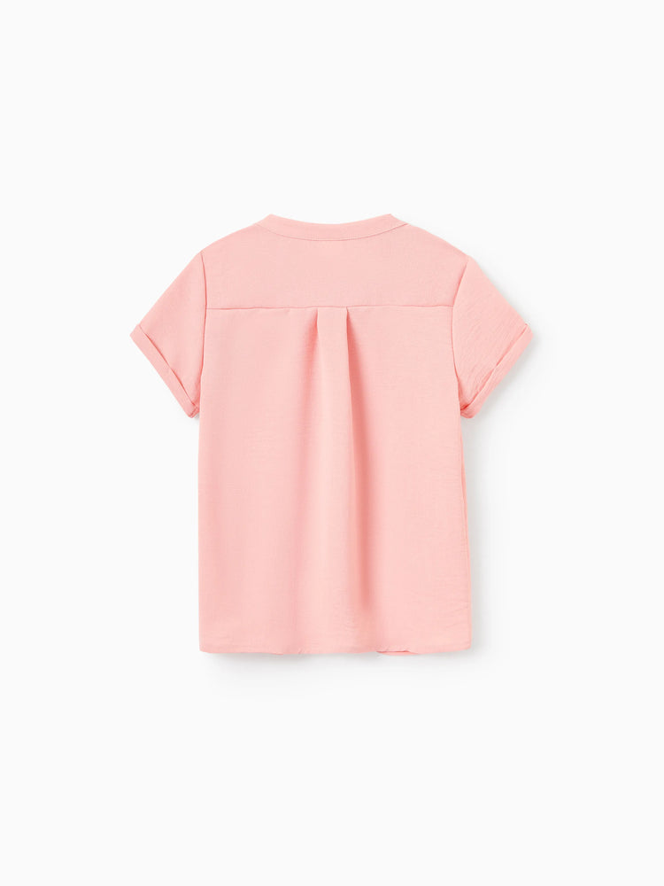 Family Matching Pink Outfits Flower Print Smocked Tie-Back Cotton Dress for Mom & Daughter, Solid Shirts for Dad & Son, Perfect for Summer Family Outings & Photos Mauve Pink