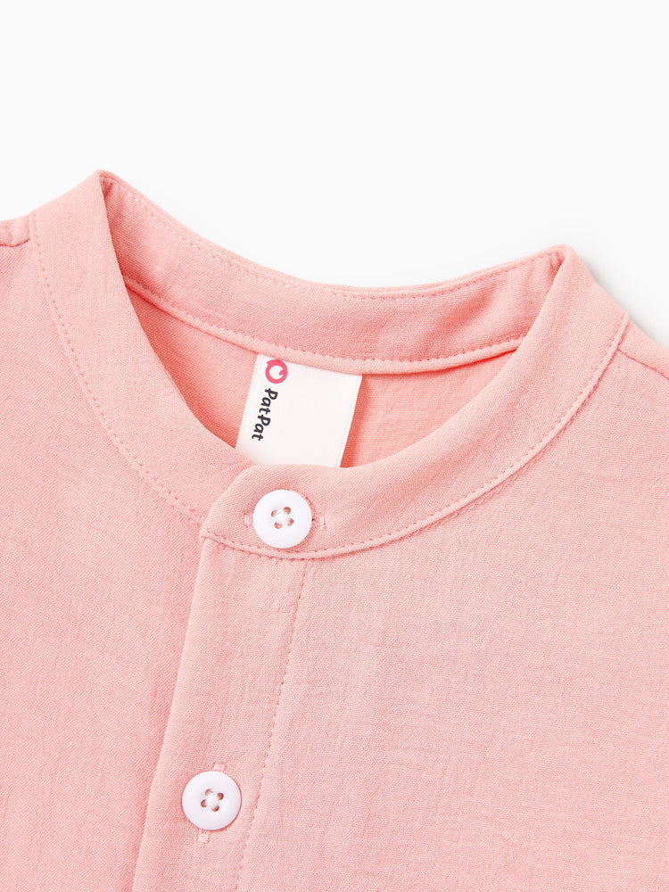 Mommy & me Pink Outfits Flower Print Smocked Tie-Back Cotton Dress for Mom & Daughter, Solid Shirts for Son, Perfect for Summer Family Outings & Photos Mauve Pink