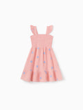 Toddler/Kid Girl Pink Flower Print Smocked Tie-Back Cotton Dress, Perfect for Summer Family Outings & Photos Mauve Pink