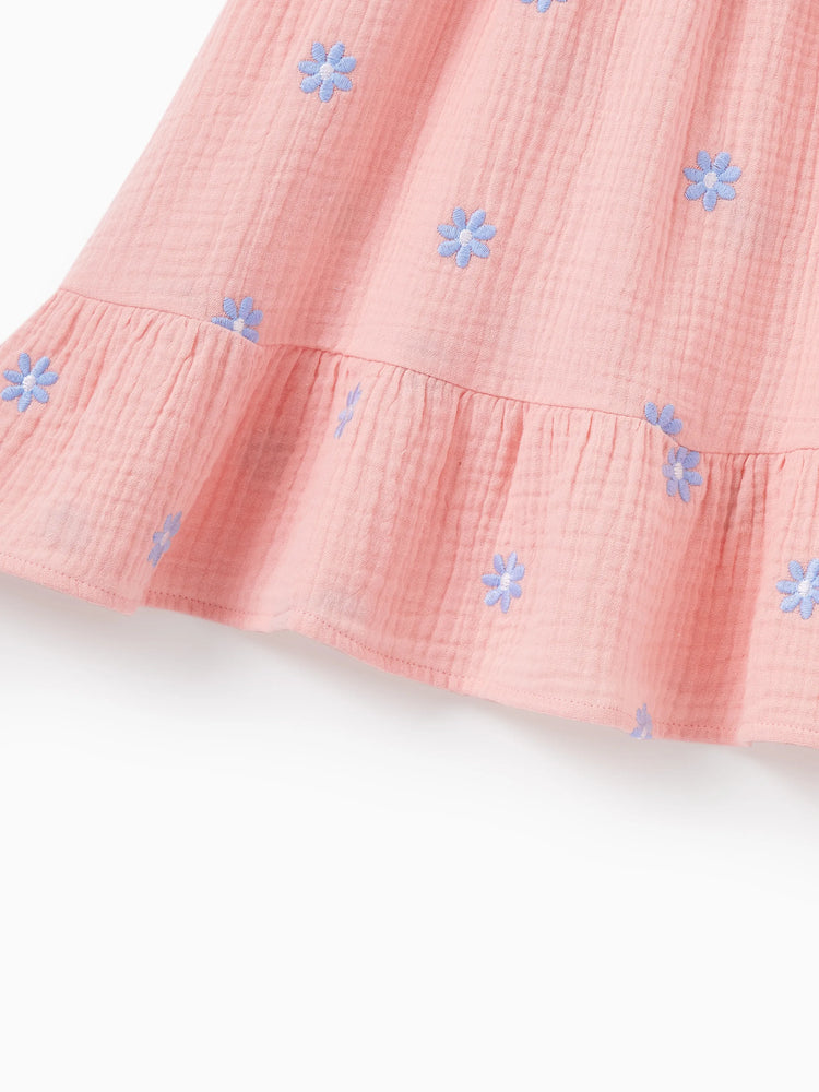 Family Matching Pink Outfits Flower Print Smocked Tie-Back Cotton Dress for Mom & Daughter, Solid Shirts for Dad & Son, Perfect for Summer Family Outings & Photos Mauve Pink