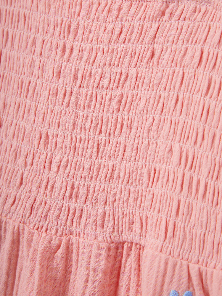 Toddler/Kid Girl Pink Flower Print Smocked Tie-Back Cotton Dress, Perfect for Summer Family Outings & Photos Mauve Pink