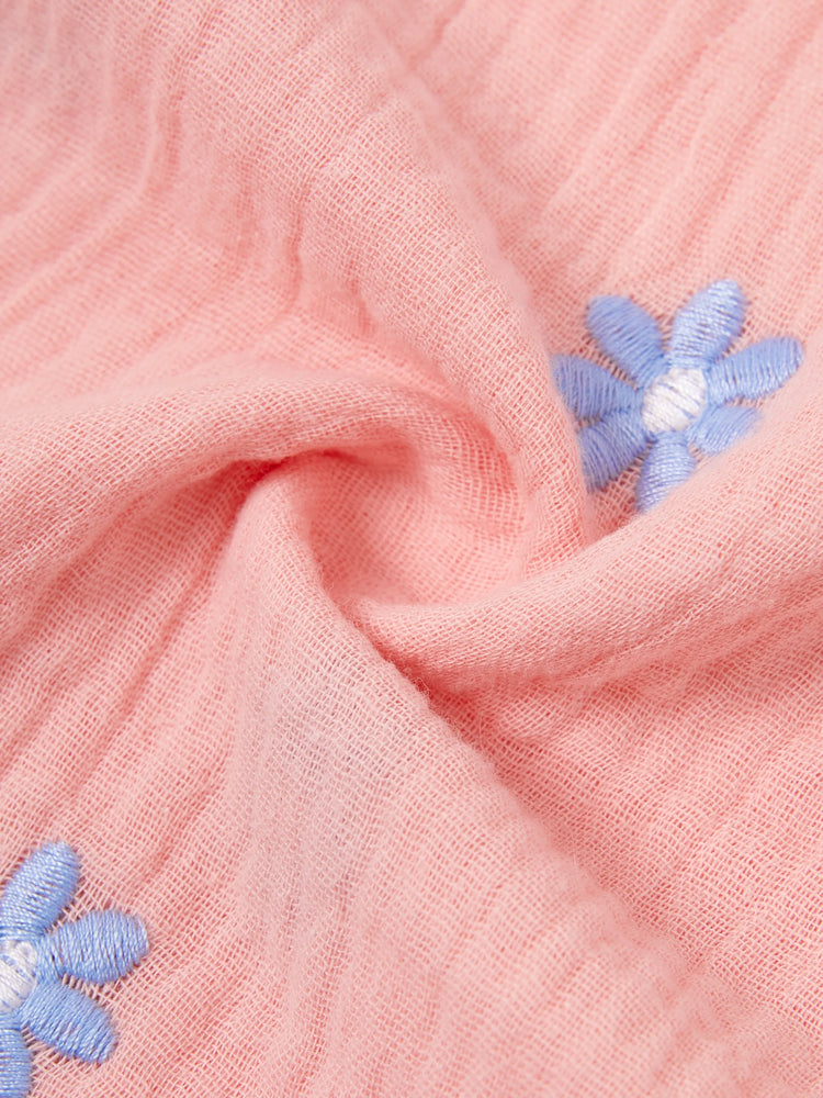 Family Matching Pink Outfits Flower Print Smocked Tie-Back Cotton Dress for Mom & Daughter, Solid Shirts for Dad & Son, Perfect for Summer Family Outings & Photos Mauve Pink