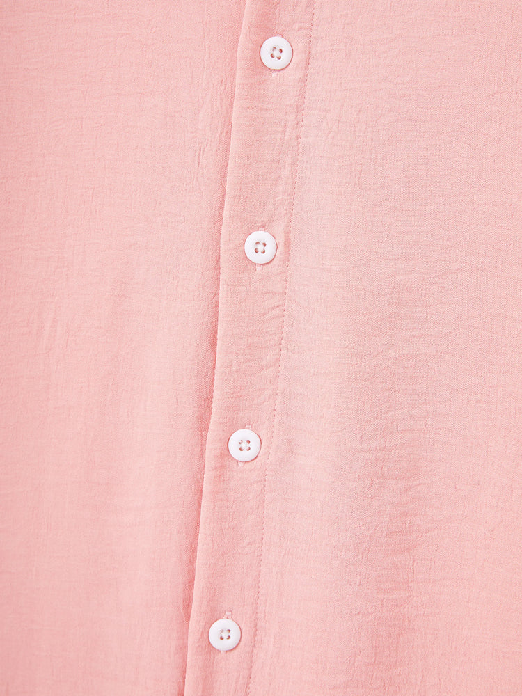 Family Matching Pink Outfits Flower Print Smocked Tie-Back Cotton Dress for Mom & Daughter, Solid Shirts for Dad & Son, Perfect for Summer Family Outings & Photos Mauve Pink