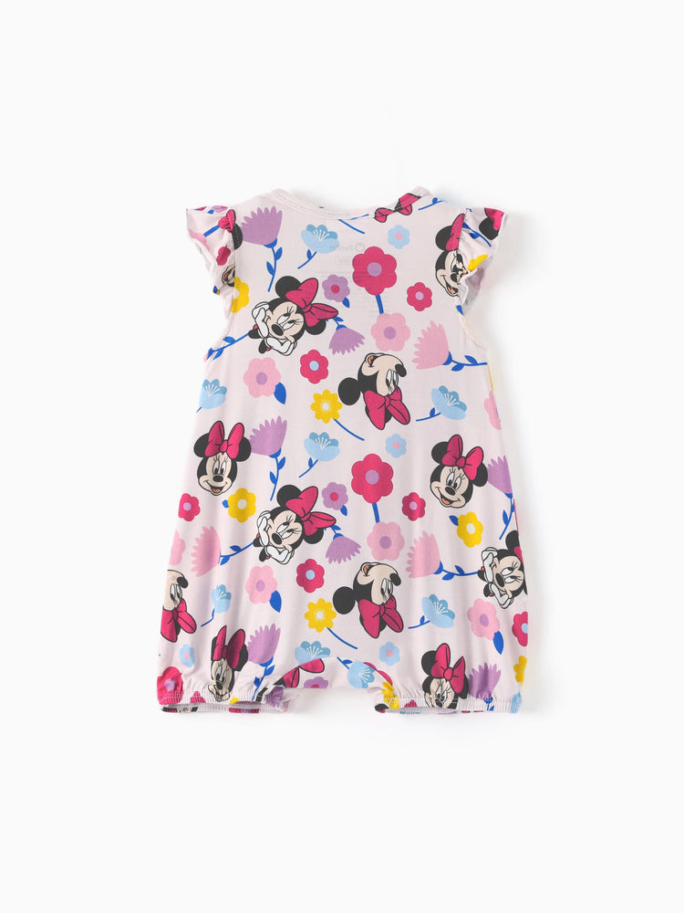 Disney Mickey and Friends Baby Girl 2pcs Minnie Bamboo Ruffled Allover Print Romper Hot Pink