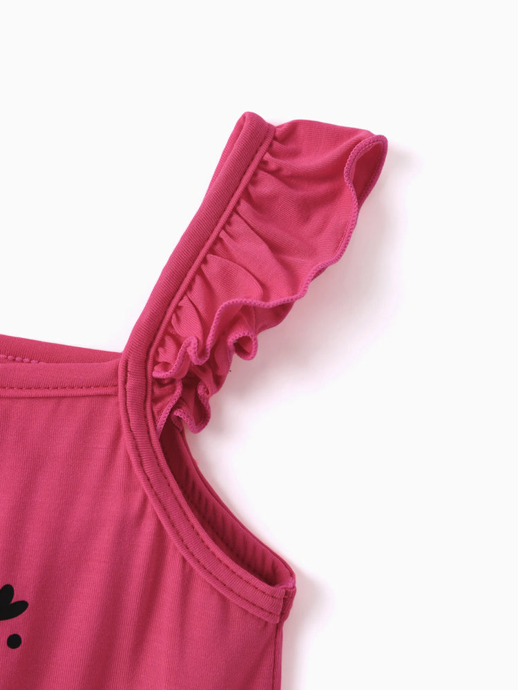 Disney Mickey and Friends Baby Girl 2pcs Minnie Bamboo Ruffled Allover Print Romper Hot Pink