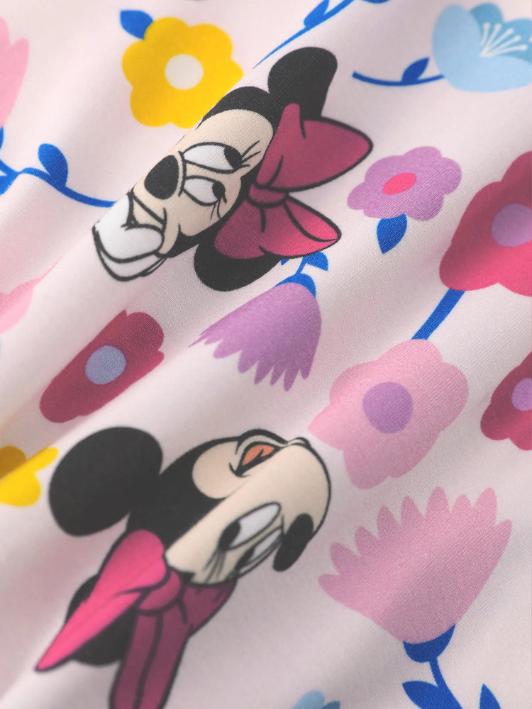 Disney Mickey and Friends Baby Girl 2pcs Minnie Bamboo Ruffled Allover Print Romper Hot Pink