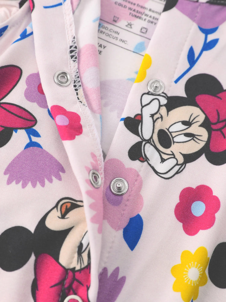 Disney Mickey and Friends Baby Girl 2pcs Minnie Bamboo Ruffled Allover Print Romper Hot Pink