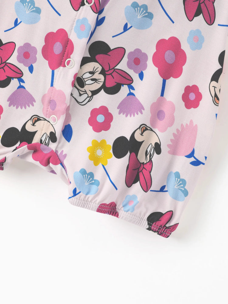 Disney Mickey and Friends Baby Girl 2pcs Minnie Bamboo Ruffled Allover Print Romper Hot Pink
