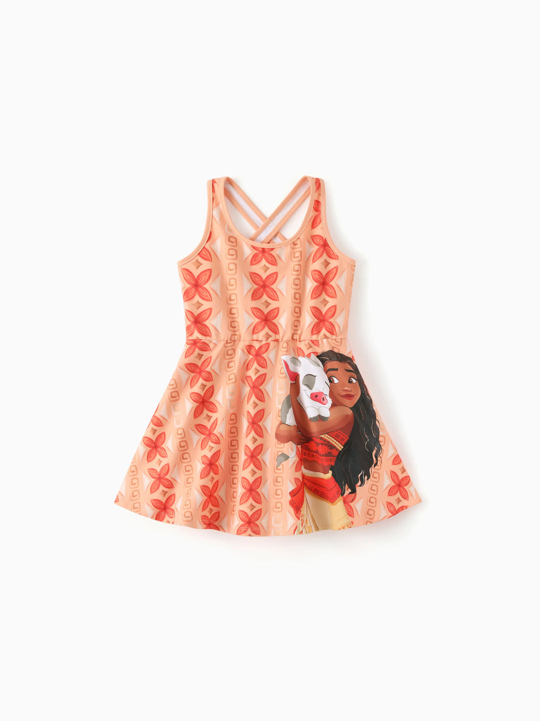 Vestido deportivo a juego para familia Disney Princesa Moana con pantalones cortos incorporados y bolsillos / Camiseta de algodón Naranja
