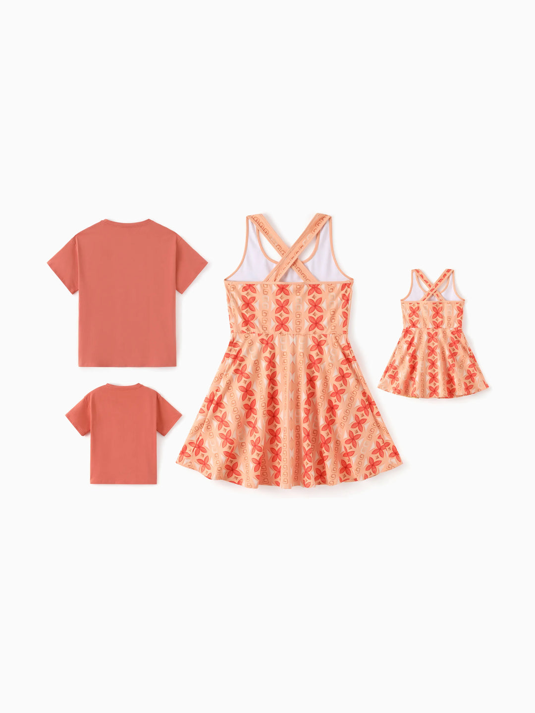 Vestido deportivo a juego para familia Disney Princesa Moana con pantalones cortos incorporados y bolsillos / Camiseta de algodón Naranja