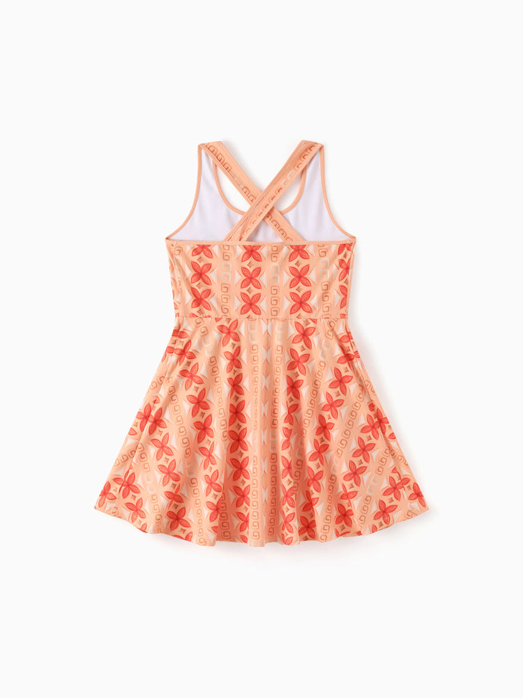 Disney Princess Mommy & me Moana Sporty Dress with Built-in Shorts & Pockets/ Cotton Top Orange