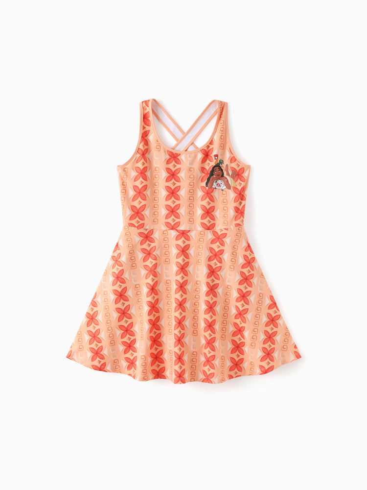 Disney Princess Mommy & me Moana Sporty Dress with Built-in Shorts & Pockets/ Cotton Top Orange