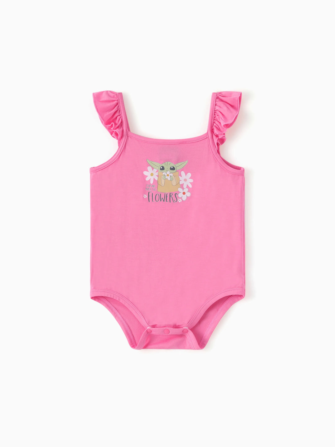 Star Wars Baby Girl Grogu Smocked Bodice Allover Print Dress/Bodysuit Hot Pink