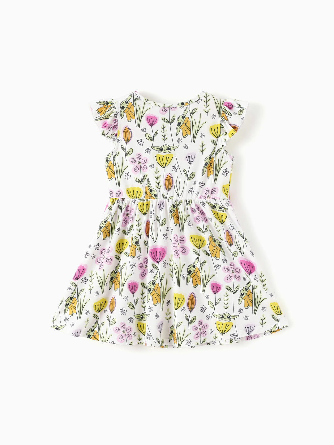Star Wars Baby Girl Grogu Smocked Bodice Allover Print Dress/Bodysuit Hot Pink