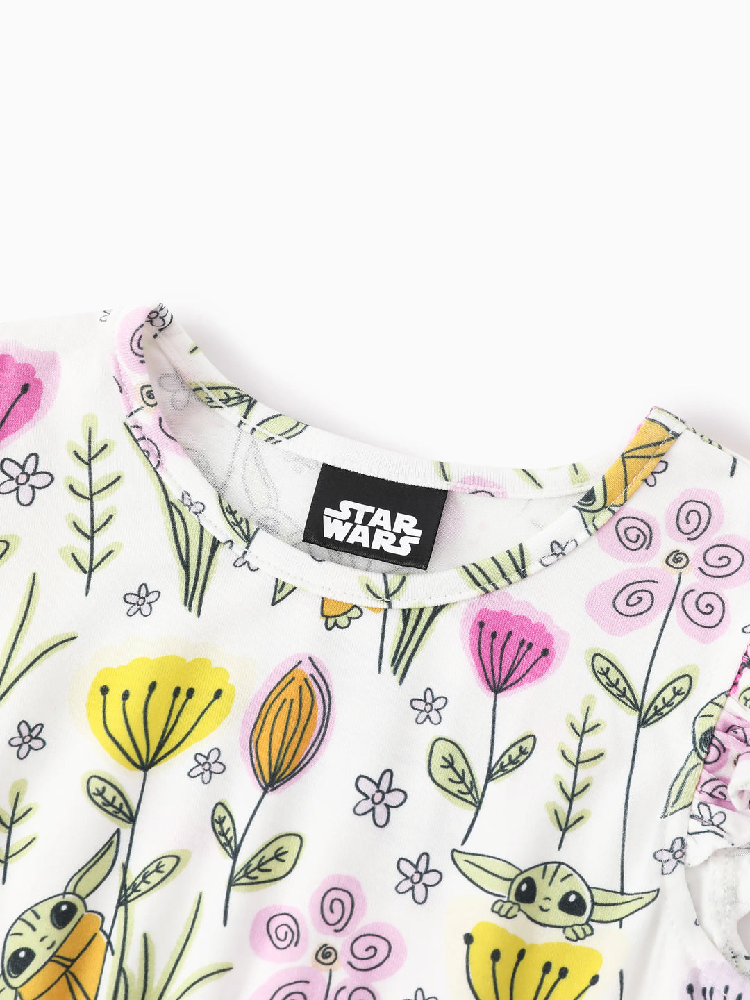 Star Wars Baby Girl Grogu Smocked Bodice Allover Print Dress/Bodysuit Hot Pink