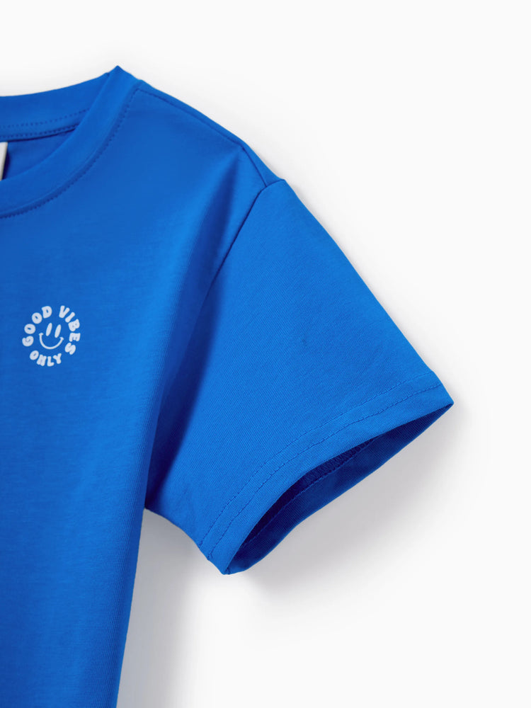 Family Matching Outfits Set Floral Sleeveless Dress or Short-sleeve T-shirt Blue