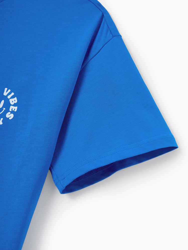 Family Matching Outfits Set Floral Sleeveless Dress or Short-sleeve T-shirt Blue