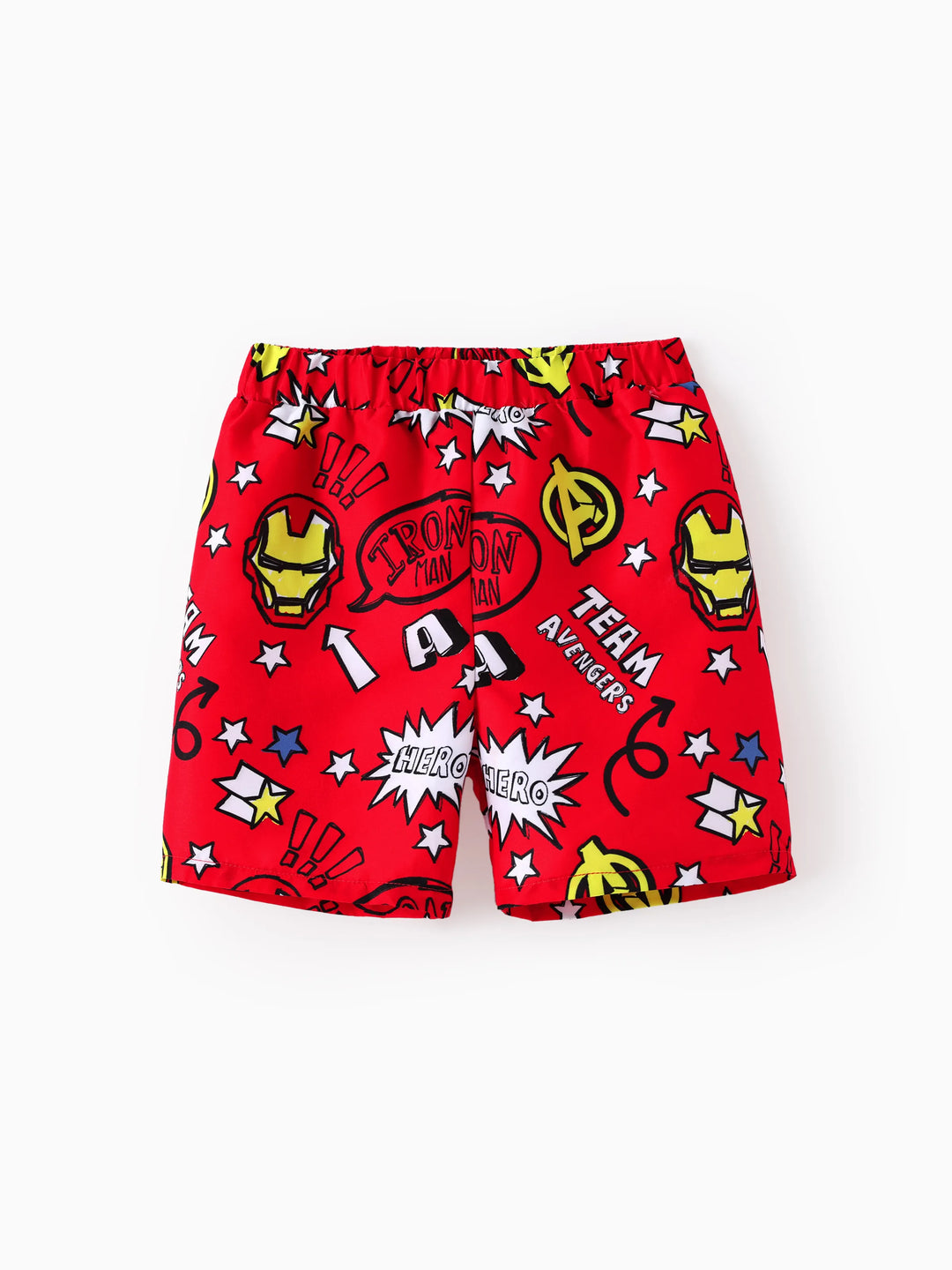 Marvel Kleinkind-/Jungen-2-teiliges Iron Man UPF50+ Bade-Set mit Allover-Print – Oberteil und Badehose in Rot.
