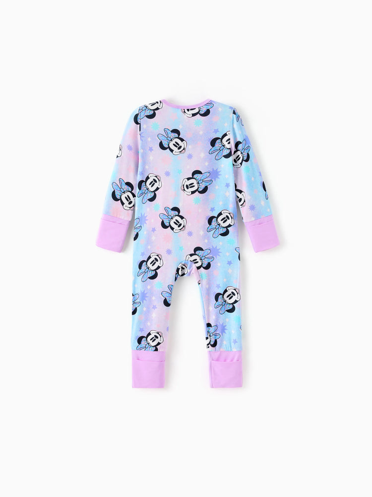 Disney Mickey and Friends Bamboo Baby Girl  Minnie Printed 2-Way Zipper Anti Slip Long-sleeve Footie Pink purple