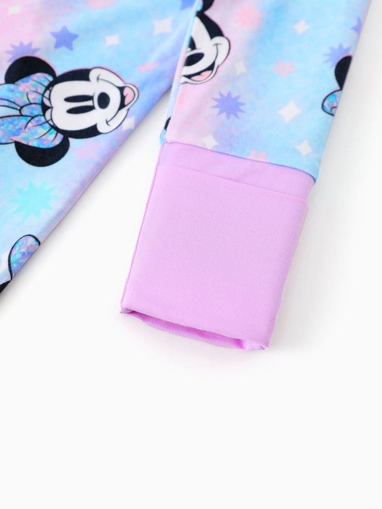 Disney Mickey and Friends Bamboo Baby Girl  Minnie Printed 2-Way Zipper Anti Slip Long-sleeve Footie Pink purple