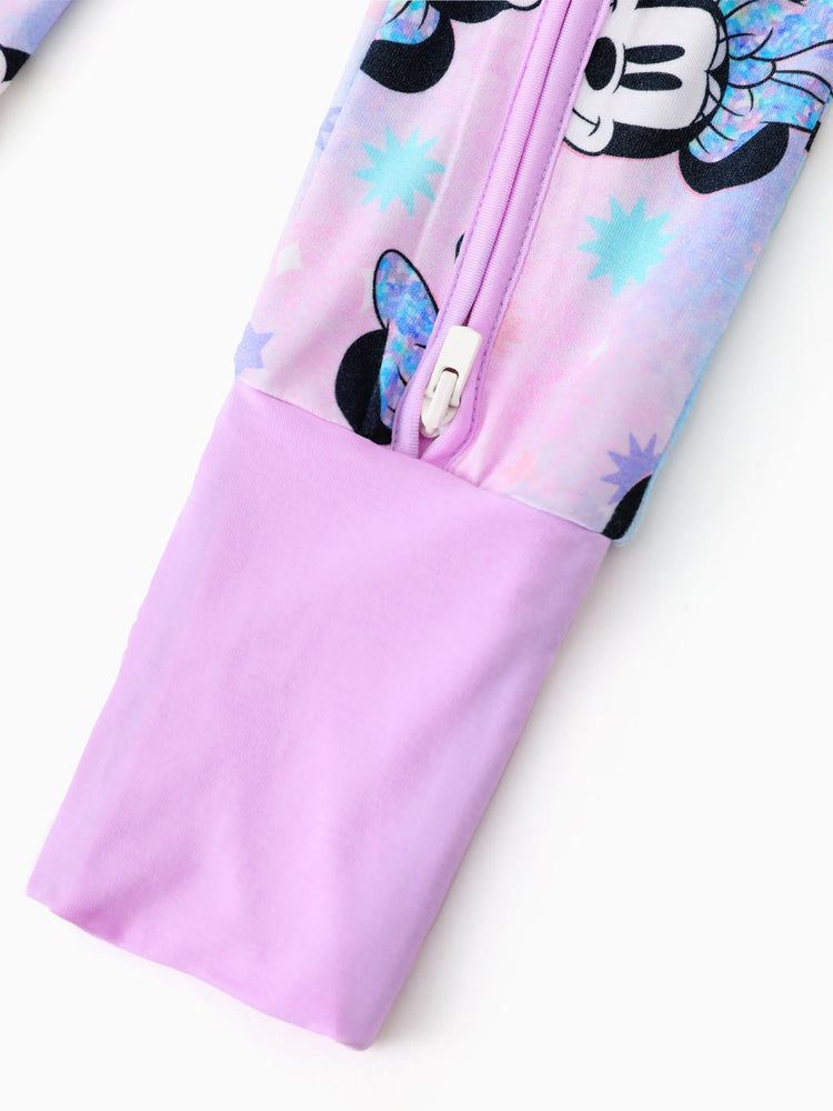 Disney Mickey and Friends Bamboo Baby Girl  Minnie Printed 2-Way Zipper Anti Slip Long-sleeve Footie Pink purple