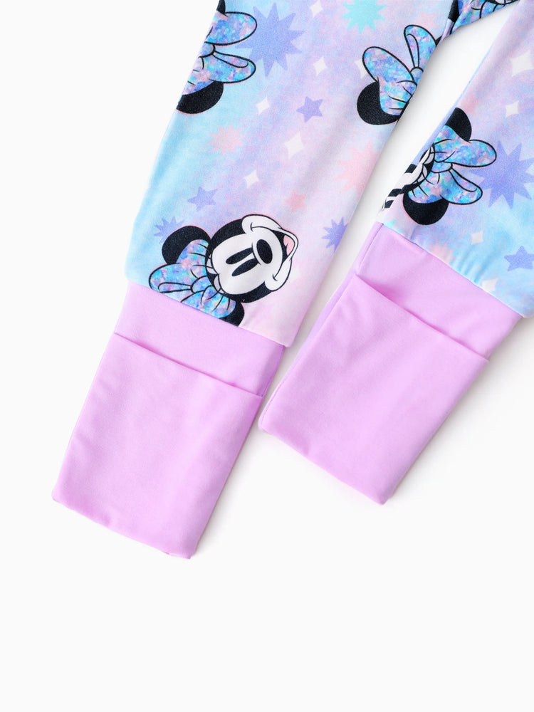 Disney Mickey and Friends Bamboo Baby Girl  Minnie Printed 2-Way Zipper Anti Slip Long-sleeve Footie Pink purple