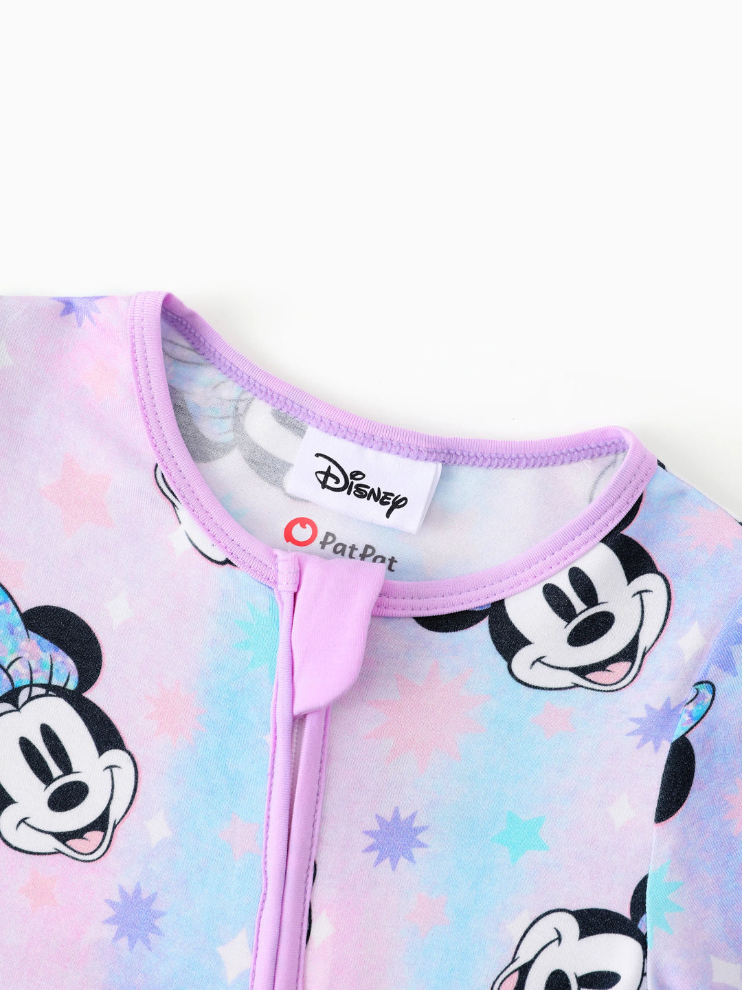 Body en bambou Disney Mickey et ses amis pour bébé fille Minnie imprimé Fermeture éclair 2 voies Antidérapant Manches longues Rose violet