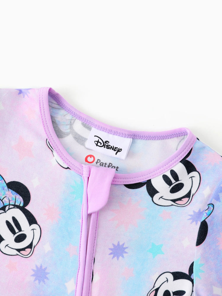 Disney Mickey and Friends Bamboo Baby Girl  Minnie Printed 2-Way Zipper Anti Slip Long-sleeve Footie Pink purple