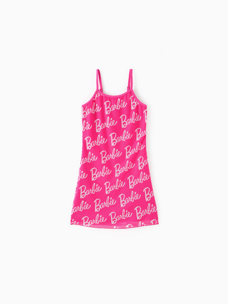 Barbie Mommy and Me Sleeveless Allover Print Strappy Dresses Hot Pink
