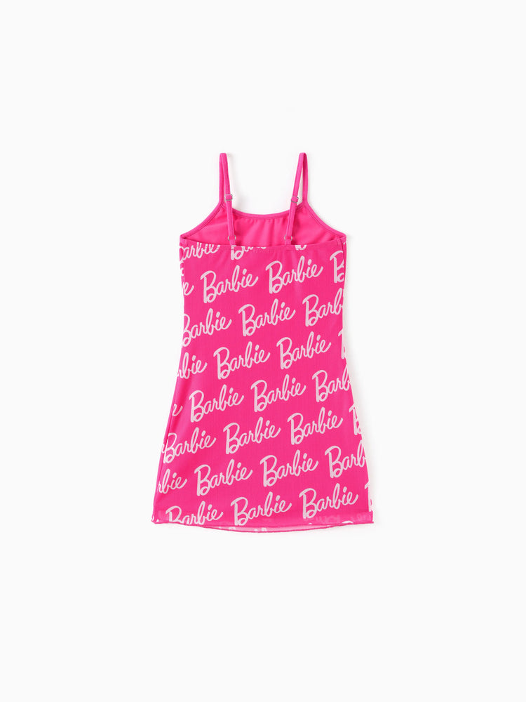 Barbie Mommy and Me Sleeveless Allover Print Strappy Dresses Hot Pink