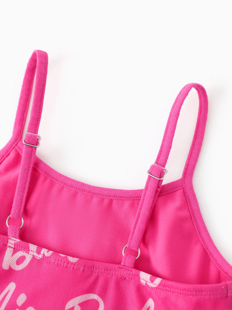 Barbie Mommy and Me Sleeveless Allover Print Strappy Dresses Hot Pink