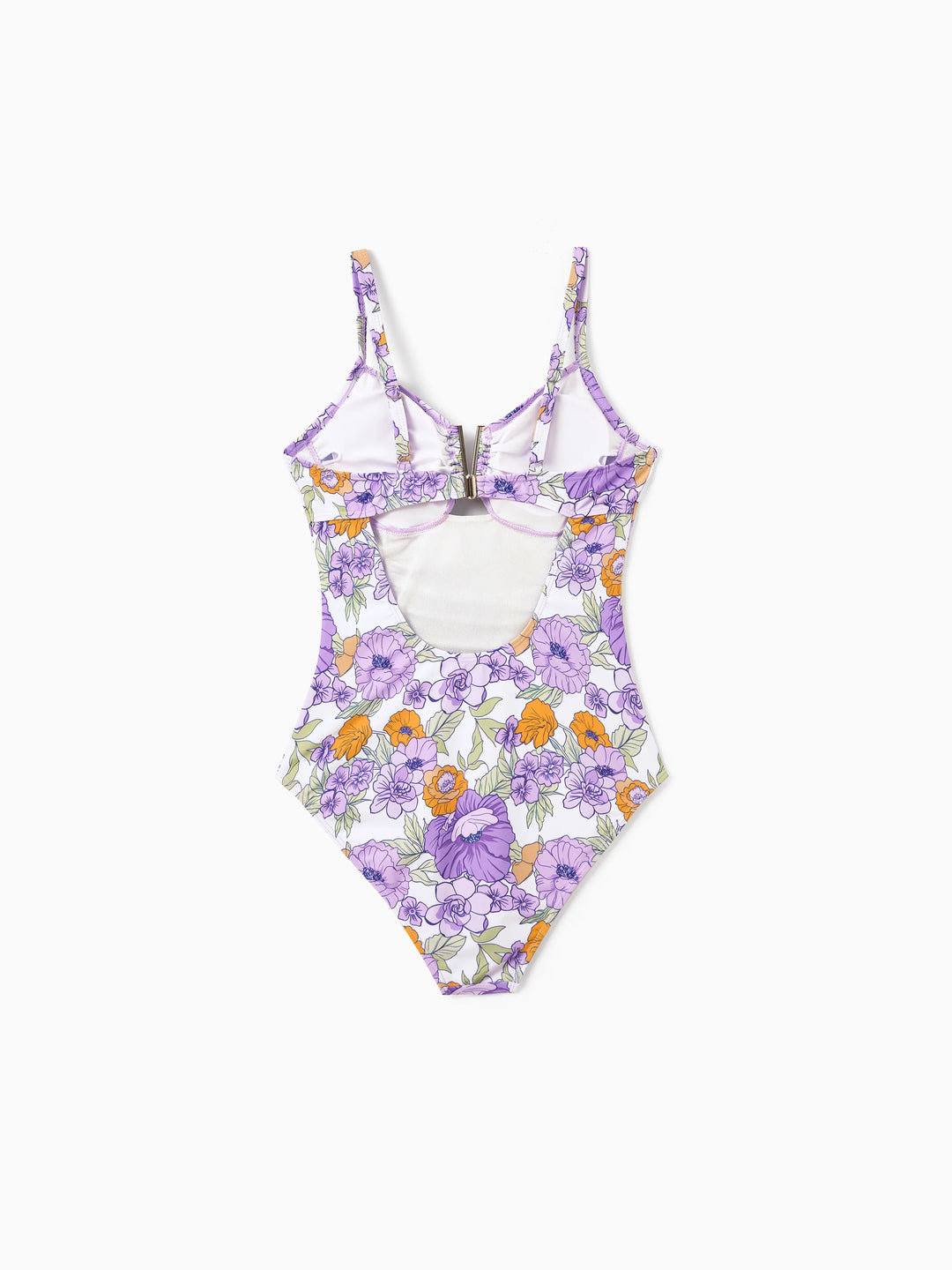 Trajes de baño a juego para mamá y yo con estampado floral Traje de baño de una pieza con volantes y conjunto de pantalones cortos de baño Morado