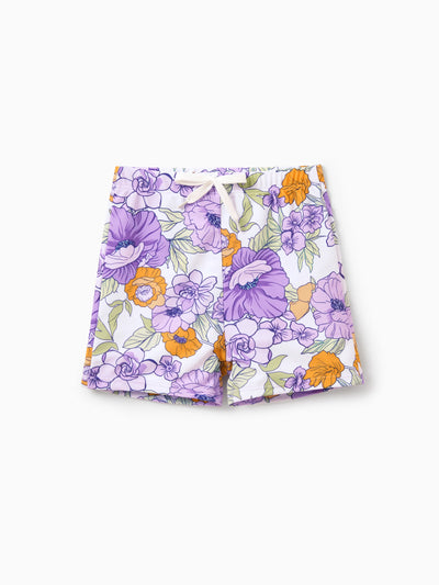 Toddler Boy Floral Print Swim Trunks Set Purple