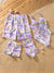 Trajes de Baño a Juego para Familia Estampado Floral Traje de Baño de Una Pieza con Volantes y Bañador Corto Morado