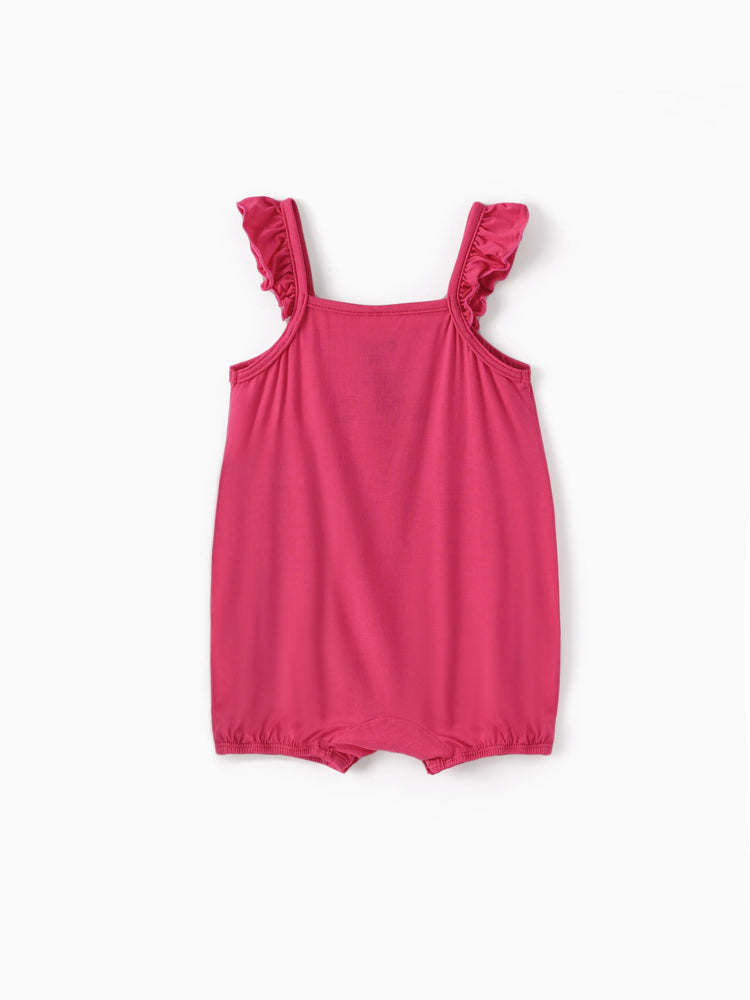 Disney Mickey and Friends Baby Girl 2pcs Minnie Bamboo Ruffled Allover Print Romper Hot Pink